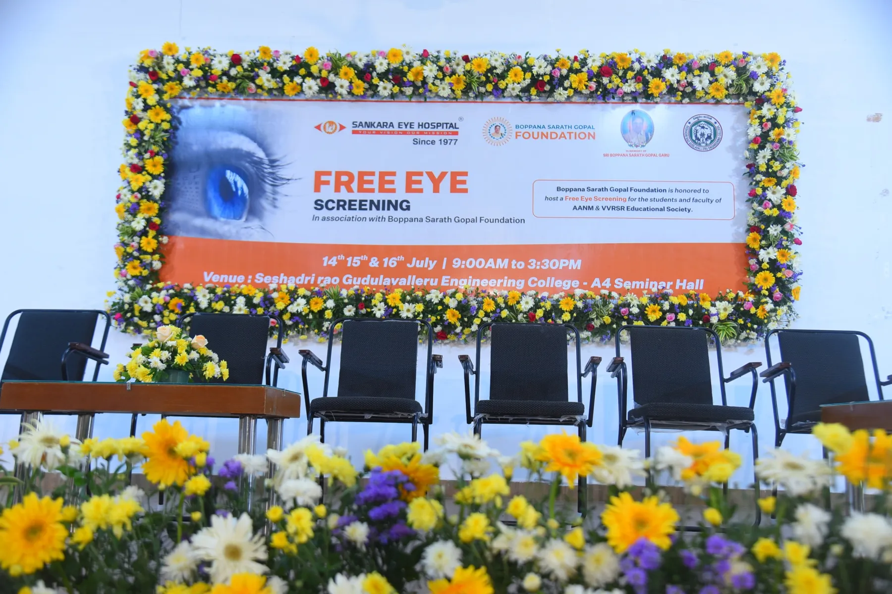 Free Eye Screening & Health Camp at Seshadri  Rao Gudlavalleru Engineering College Organized by  Boppana Sarath Gopal Foundation